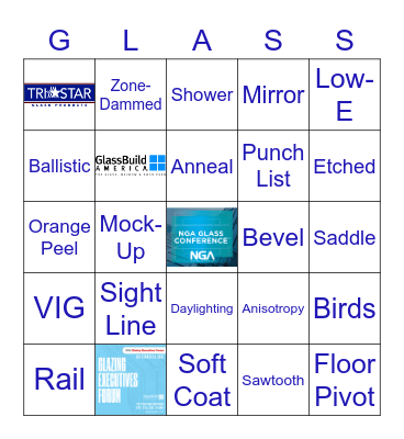 NGA Glass Conference BINGO sponsored by Tristar Glass Bingo Card