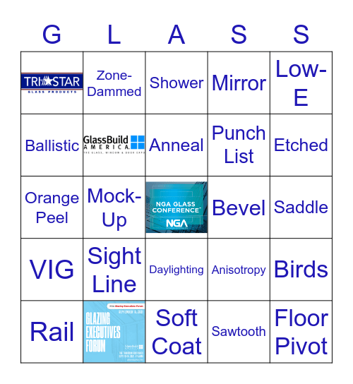 NGA Glass Conference BINGO sponsored by Tristar Glass Bingo Card