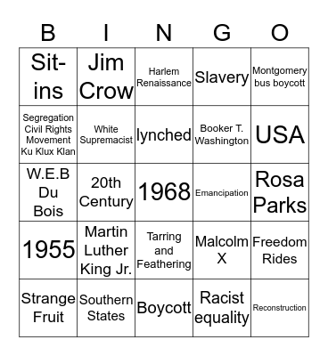 Life of Black people in America  Bingo Card