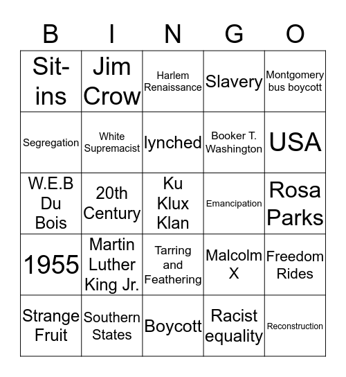 Life of Black people in America  Bingo Card