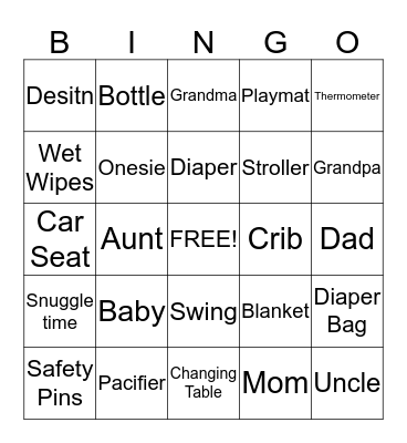 Justina's Baby Shower BINGO Card