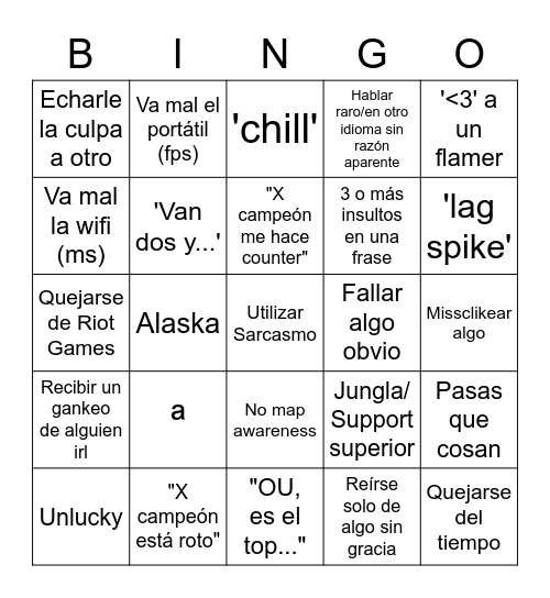Bingo del Kiwi Bingo Card