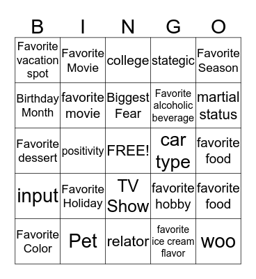 Chelsey Bingo Card