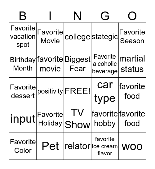 Chelsey Bingo Card