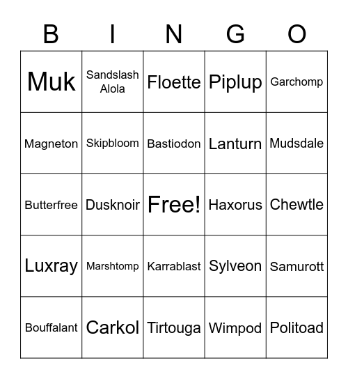 Pixelmon Bingo Card
