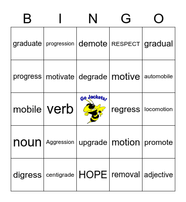 Week 2 Word List: grad, gress= step Bingo Card