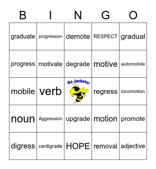 Week 2 Word List: grad, gress= step Bingo Card