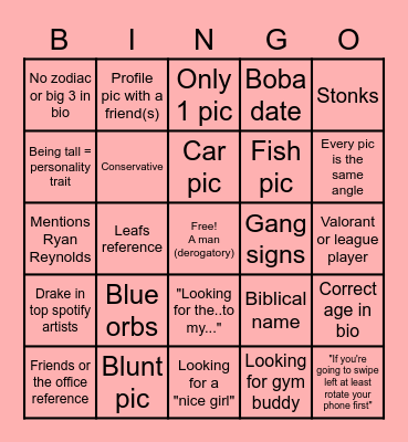 Red Flags Bingo Card