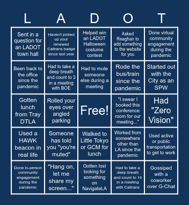 LADOT Bingo! Bingo Card