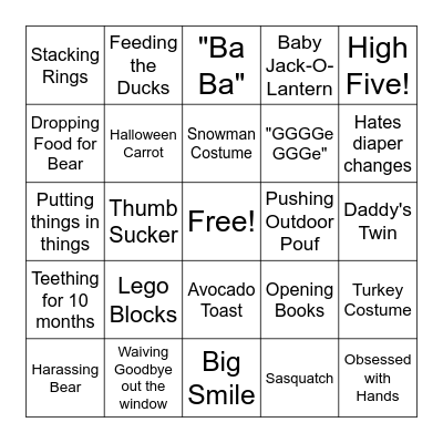 Baby Jack Bingo Card