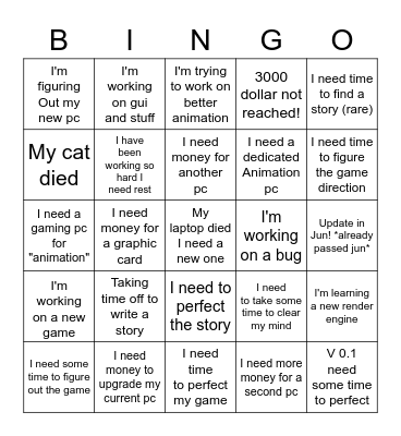 F95 dev excuses bingo! Bingo Card