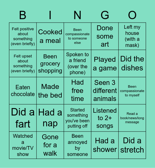 What have I done during this lockdown? Bingo Card