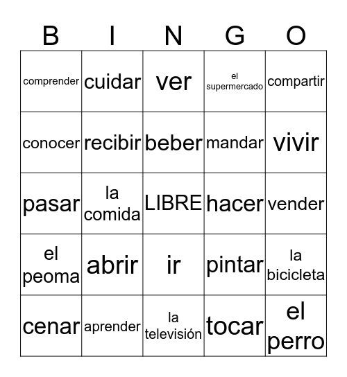 Spanish Bingo Card