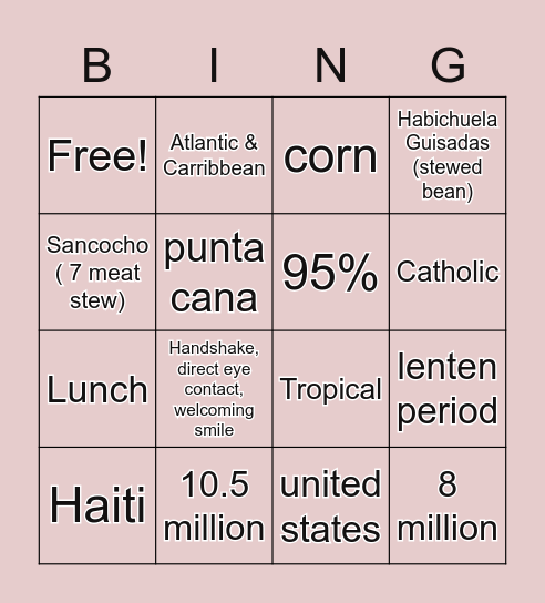 Dominican Republic BINGO Card