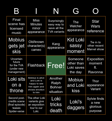Loki Season Finale Bingo Card
