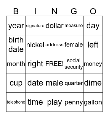 Must Know Words Bingo Card