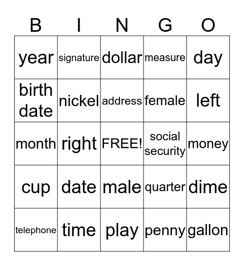 Must Know Words Bingo Card