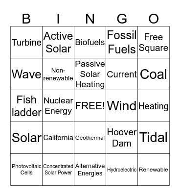 Alternative Energy Bingo Card