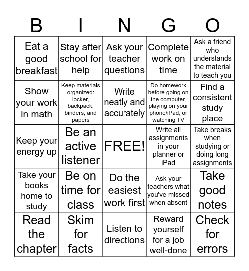 Study Smarter Bingo Card