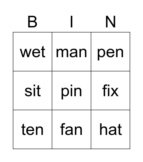 CVC Bingo Card