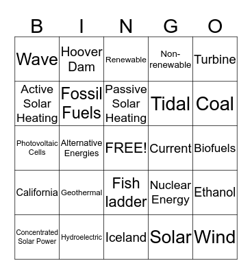Alternative Energy Bingo Card