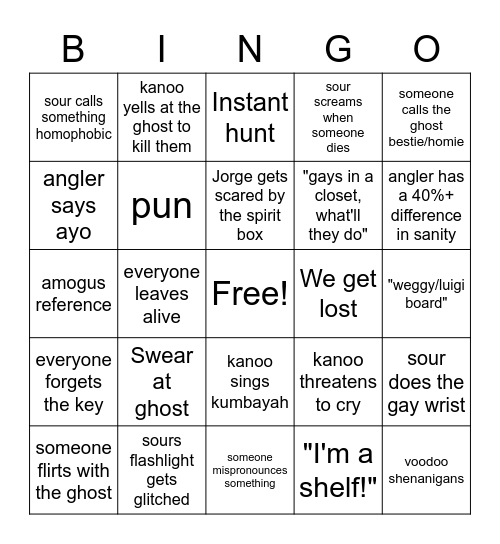 G Squad Phas Bingo Card