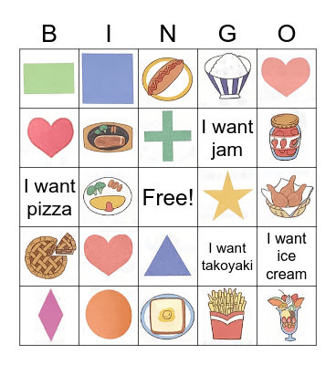 小３英語U7 ー　食べ物と形 Bingo Card