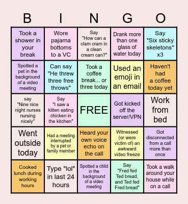 Working from Home BINGO Card