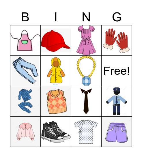 Clothes Bingo Card