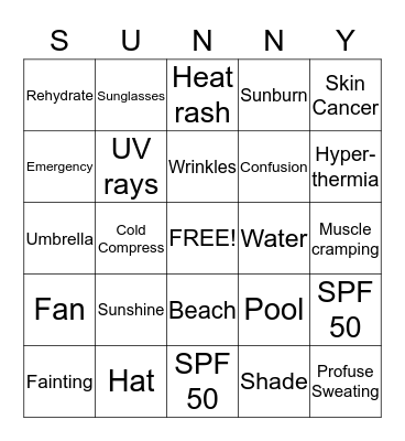 Sun Safety  Bingo Card