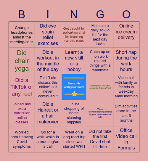 Let's have some fun !!! Bingo Card