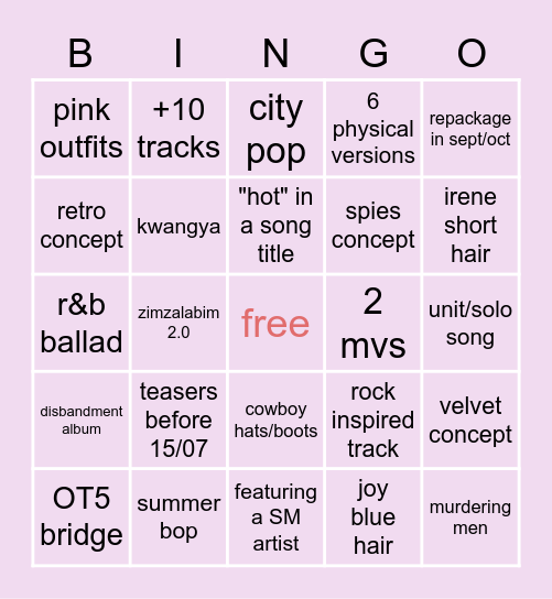 RV3 Bingo Card