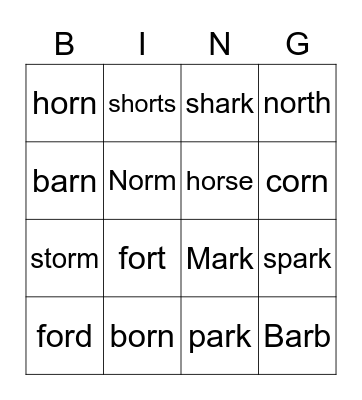 Unit 9 phonics Bingo Card