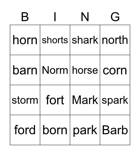 Unit 9 phonics Bingo Card