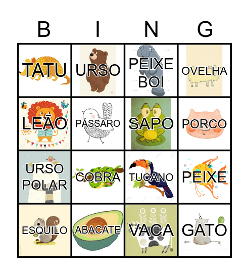 Bingo  ANIMAIS Bingo Card