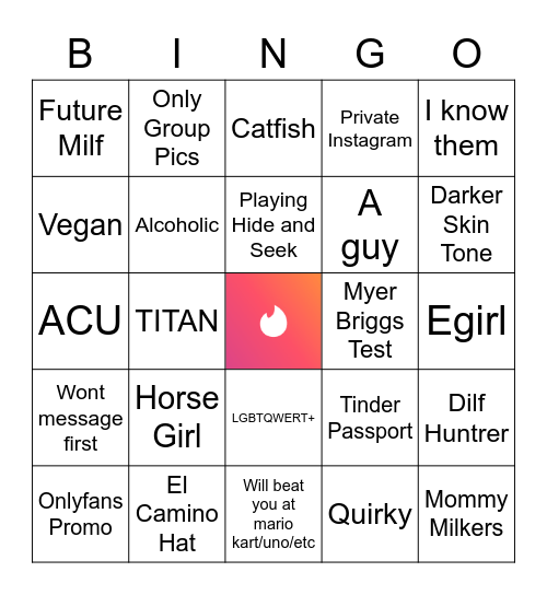 Tinder Bingo Card