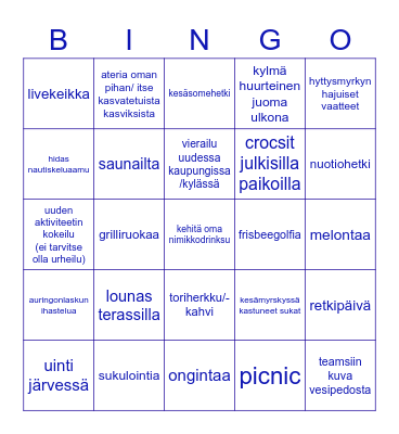 ELÄMYKSEN KESÄBINGO viikoille 29-30 Bingo Card