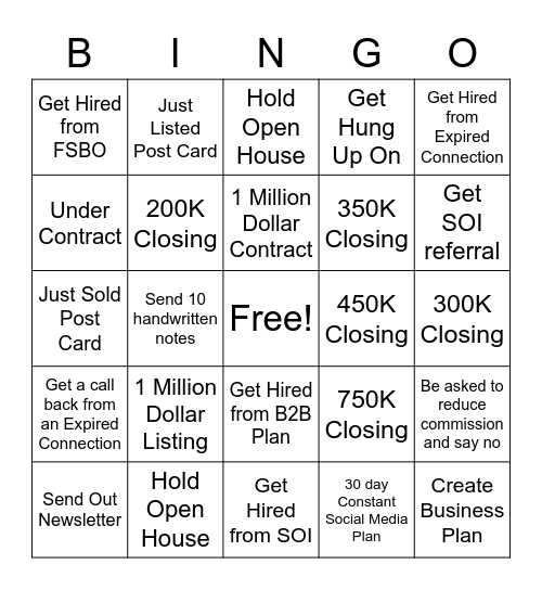 Real Estate Working Agent Bingo Card