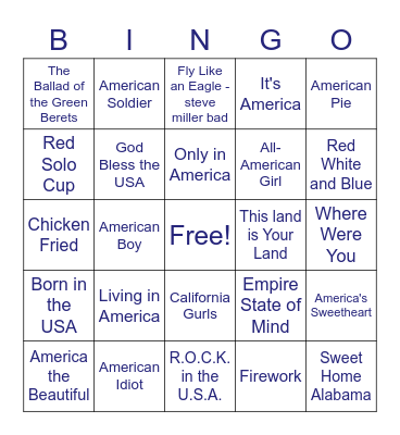 4th of July Rockstar Bingo Card