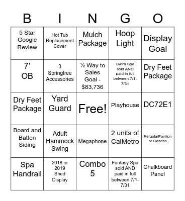 Bingo Bonanza Bingo Card