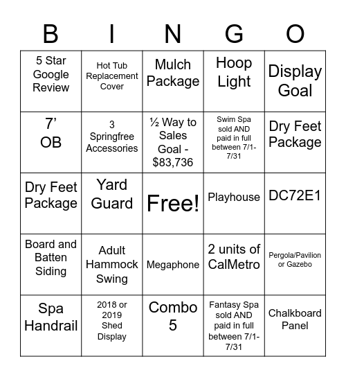 Bingo Bonanza Bingo Card