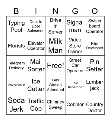 Jobs of the Past Bingo Card