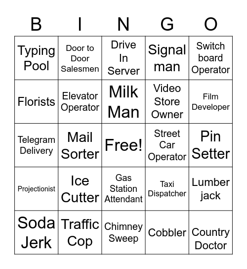 Jobs of the Past Bingo Card