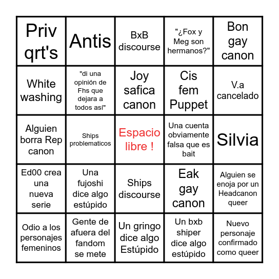 Fhs fandom discourse bingo ! Bingo Card