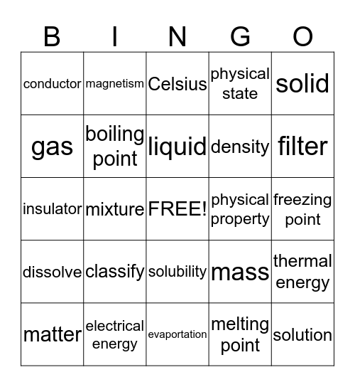 Matter Bingo Card