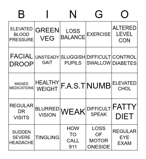 STROKE BINGD Bingo Card