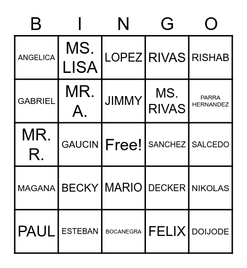 END  OF  E.S.Y.  2021 Bingo Card