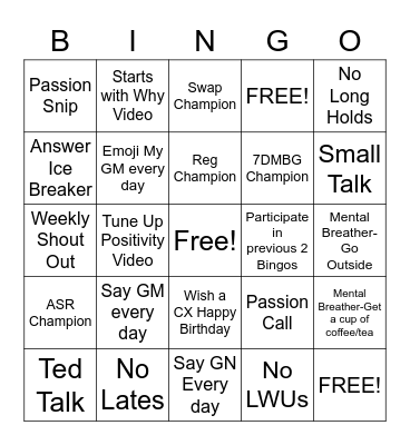 Passion Bingo Card