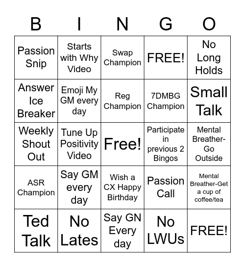 Passion Bingo Card