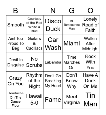 Music Bingo 7 Bingo Card